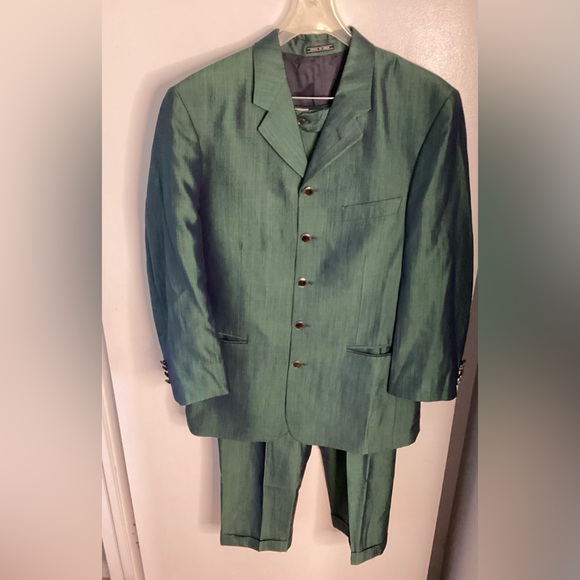 Zanetti Extrema Green Wool & Silk 2 Piece Suit 52/36 - Picture 1 of 16